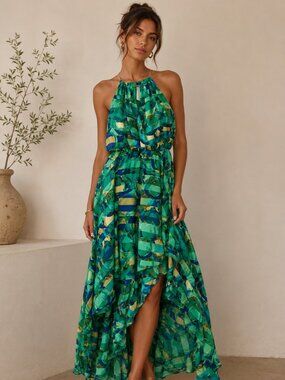 mark. Teal and Turquoise Abstract Maxi Dress